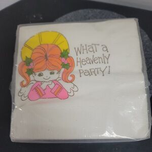 VINTAGE PACK 16 cocktail 3 ply beverage NAPKINS C A REED what a heavenly party